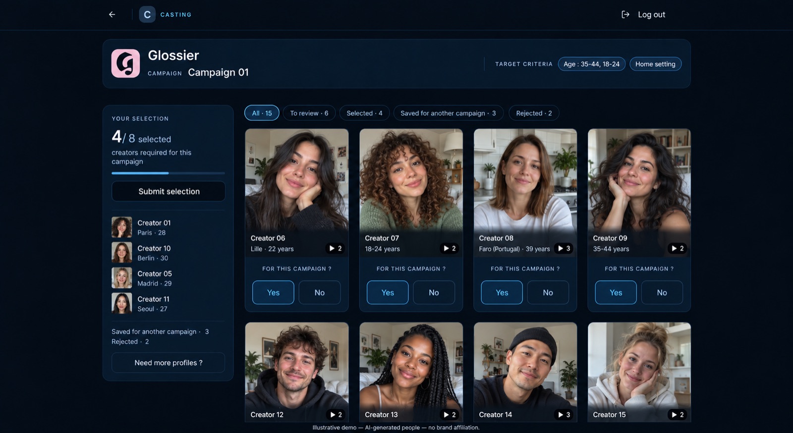 Client review portal, approve or pass per campaign