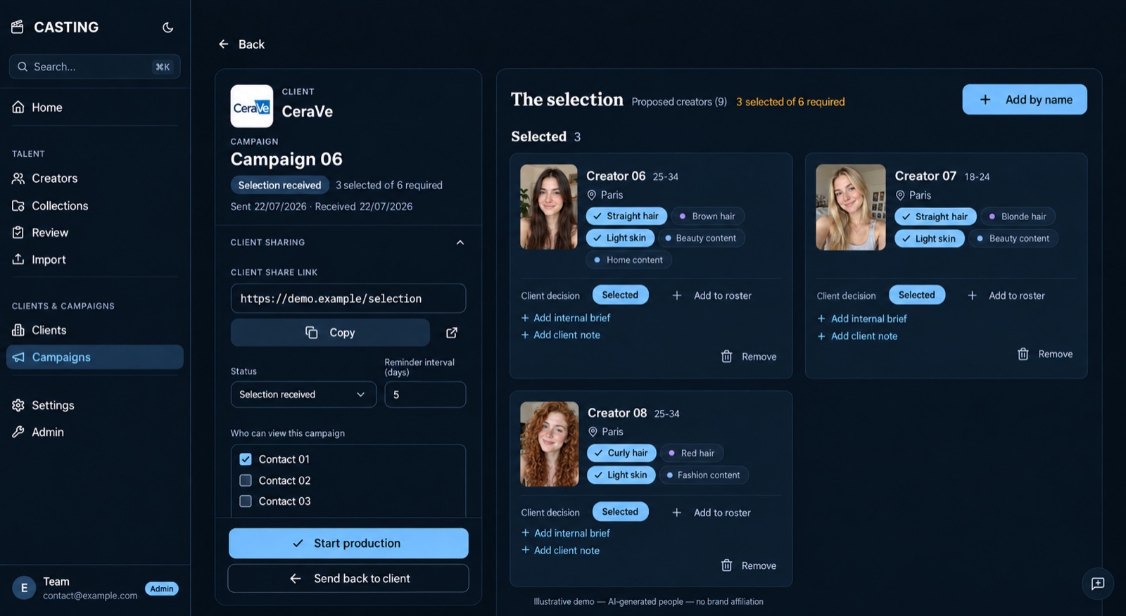 Agency view of the shared selection status