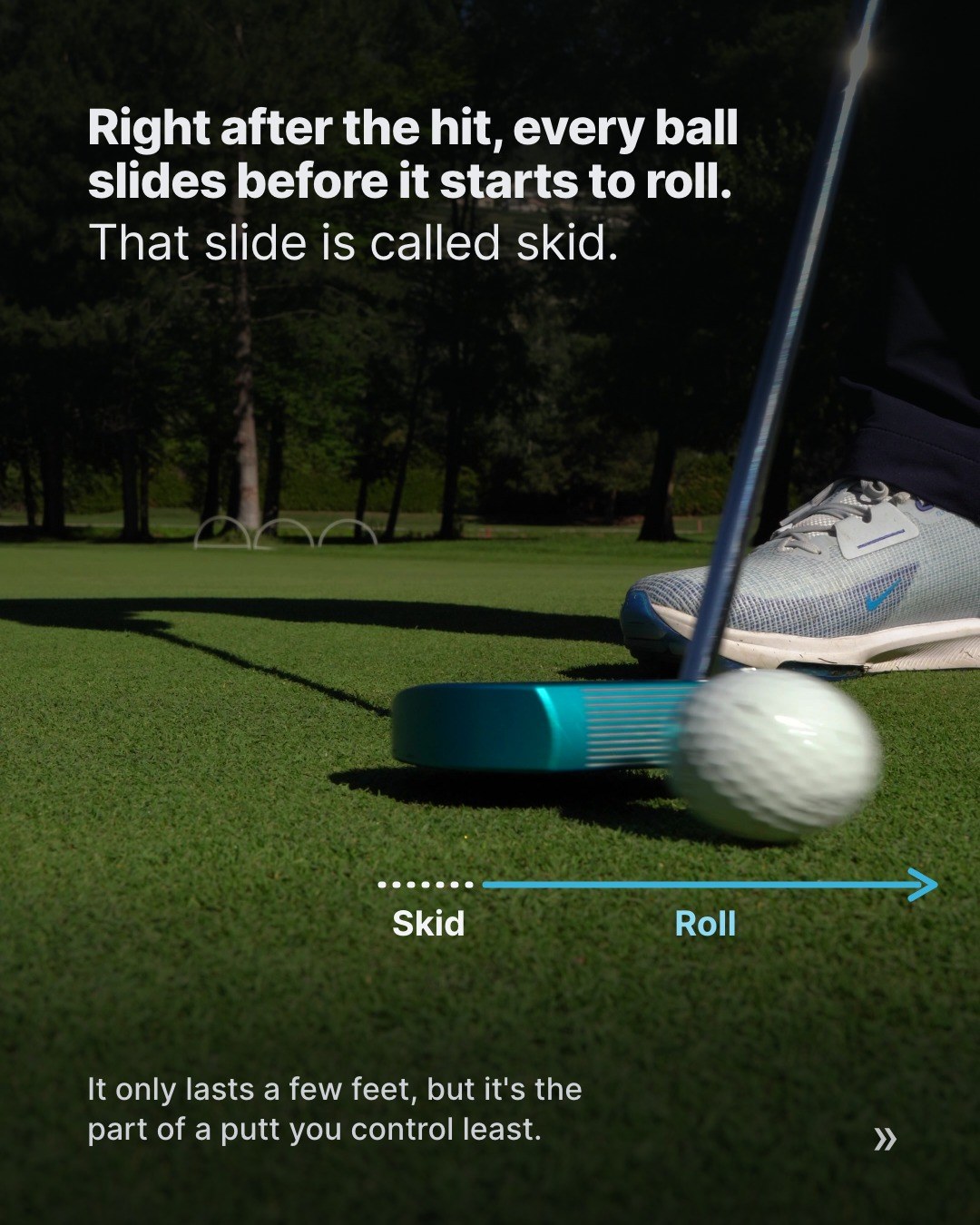 Instagram carousel slide: skid and roll diagram drawn over a green photo