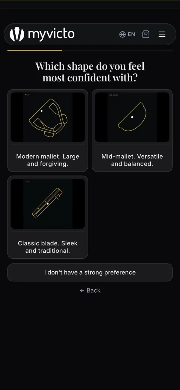 Quiz on mobile, putter shape question