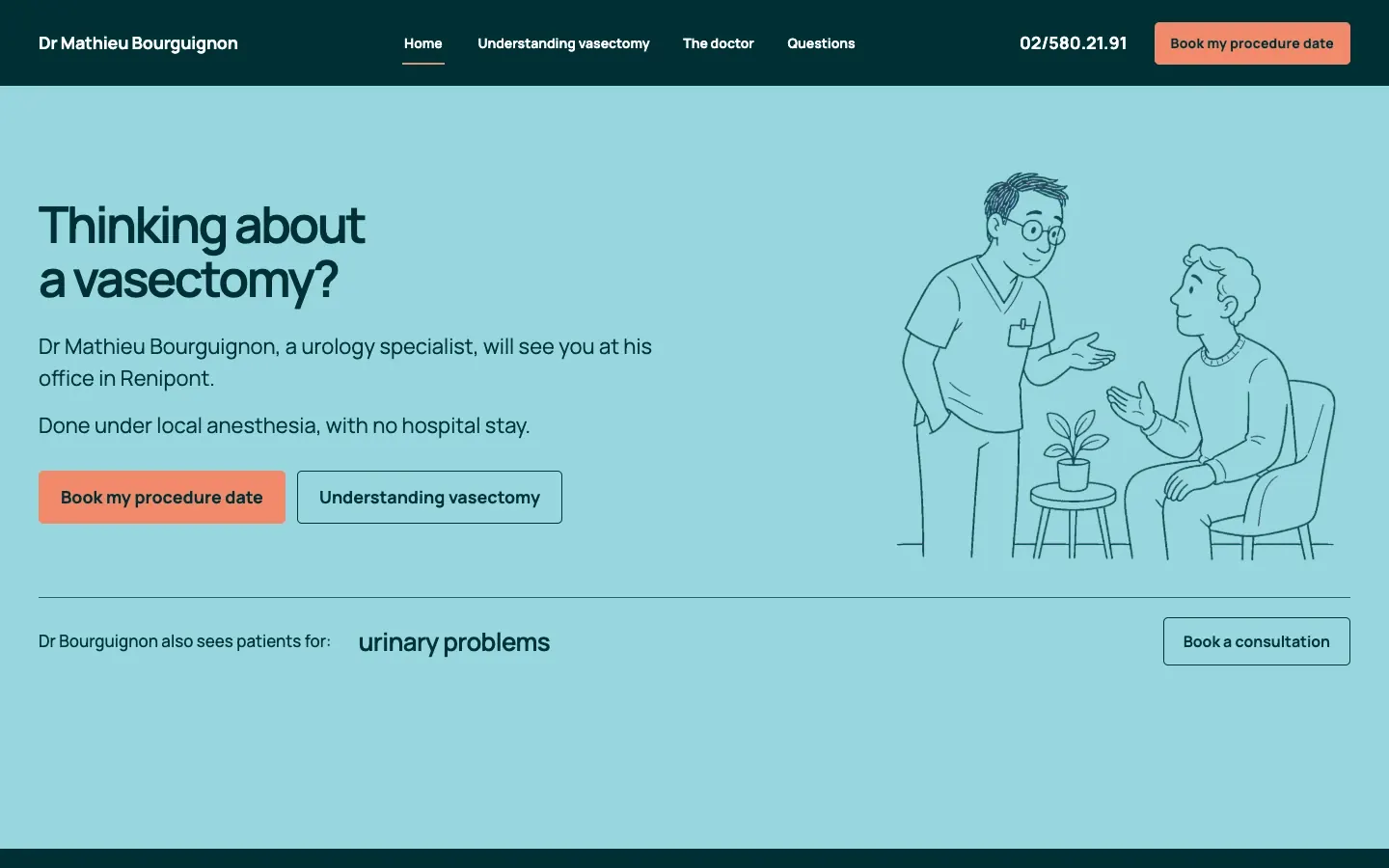 Home page of the urology practice website