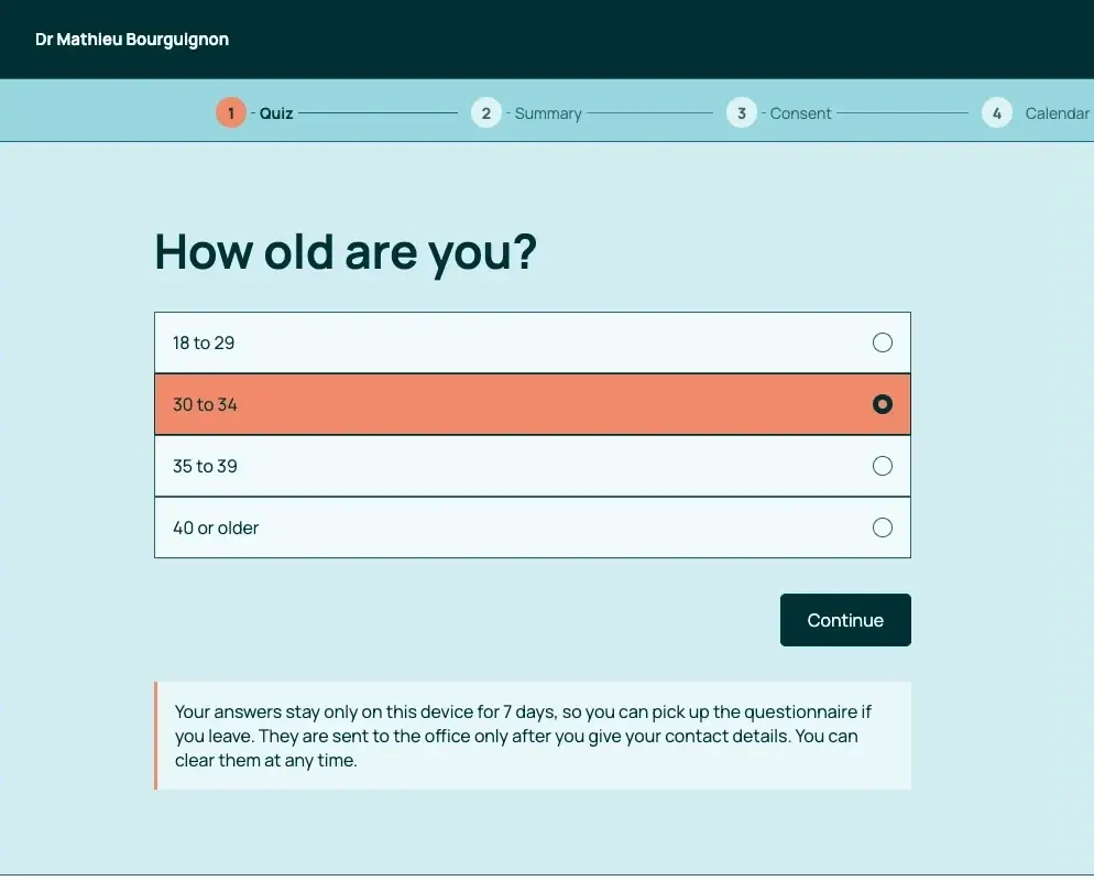 Patient questionnaire, first question