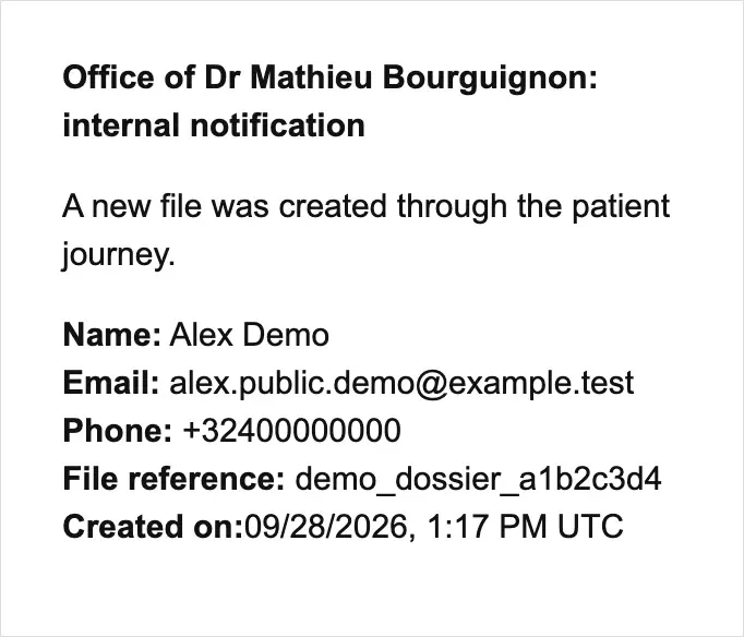 Automatic email sent to the practice for each new patient