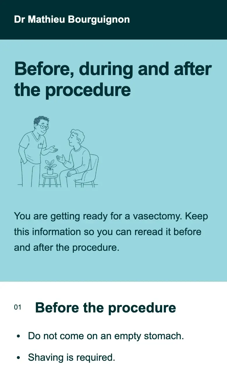 Email to the patient after booking